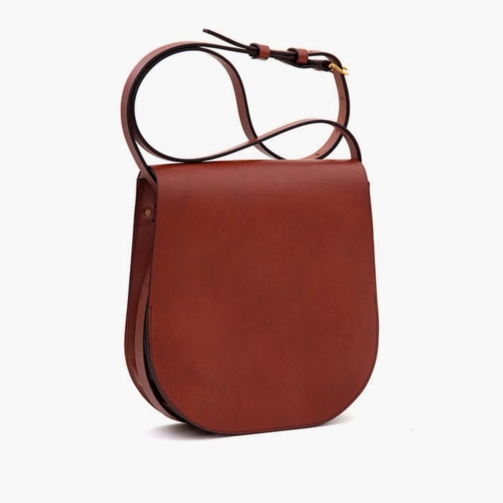 NEW Sara Barner Cognac Leather Saddle Bag / Shoulder Bag Purse